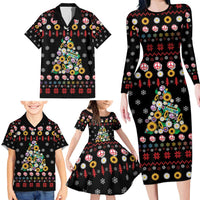 Hippie Xmas Family Matching Long Sleeve Bodycon Dress and Hawaiian Shirt Hippie Flower Christmas Tree - Wonder Print Shop