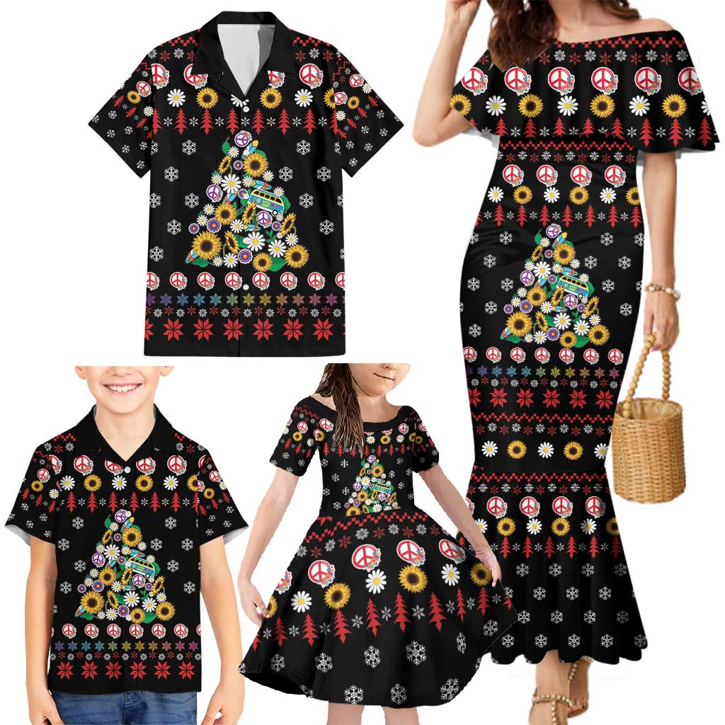 Hippie Xmas Family Matching Mermaid Dress and Hawaiian Shirt Hippie Flower Christmas Tree - Wonder Print Shop