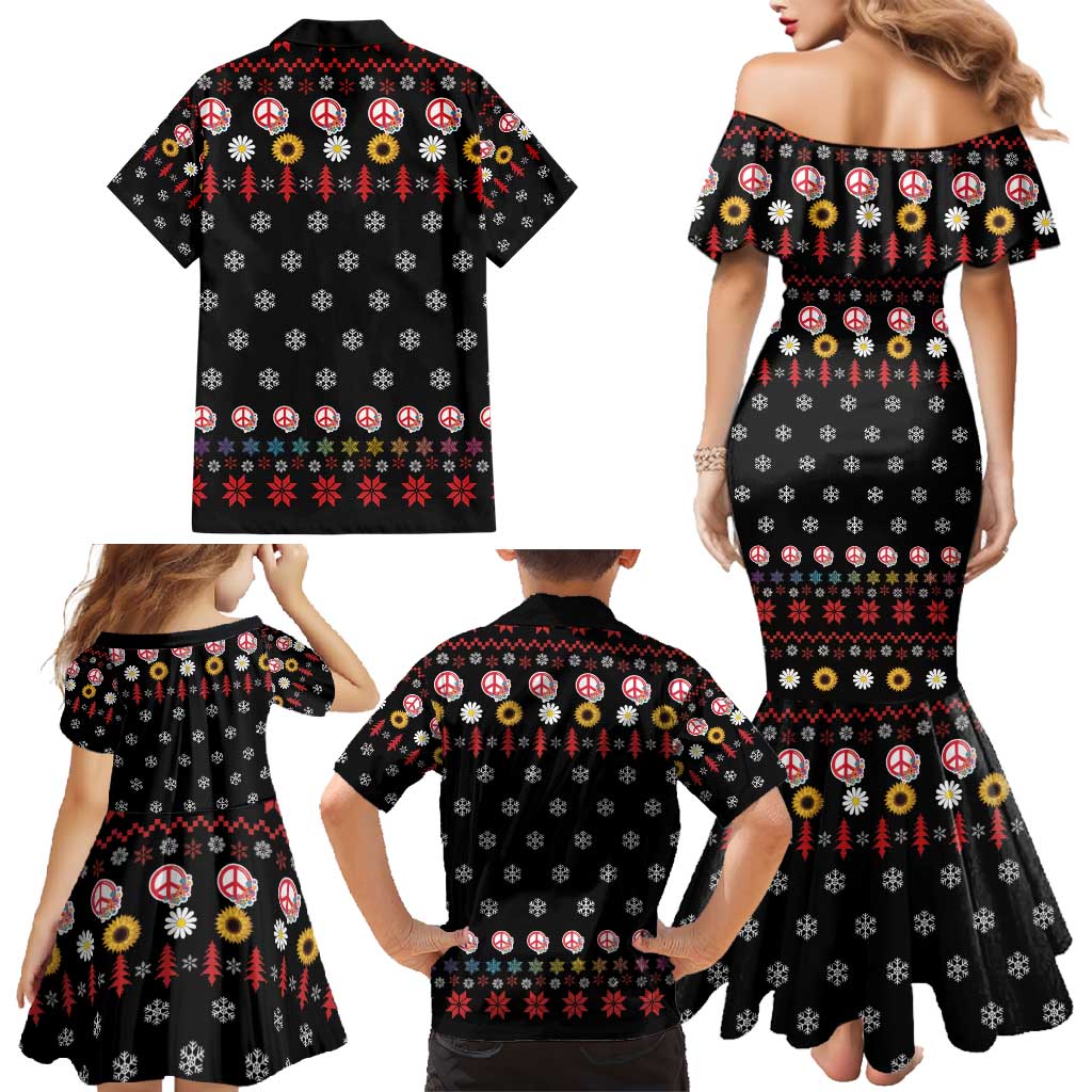 Hippie Xmas Family Matching Mermaid Dress and Hawaiian Shirt Hippie Flower Christmas Tree - Wonder Print Shop