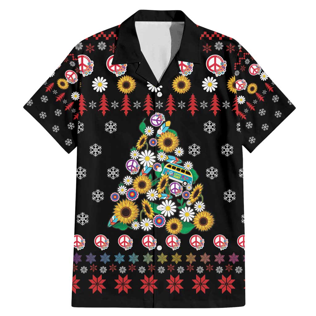 Hippie Xmas Family Matching Mermaid Dress and Hawaiian Shirt Hippie Flower Christmas Tree - Wonder Print Shop