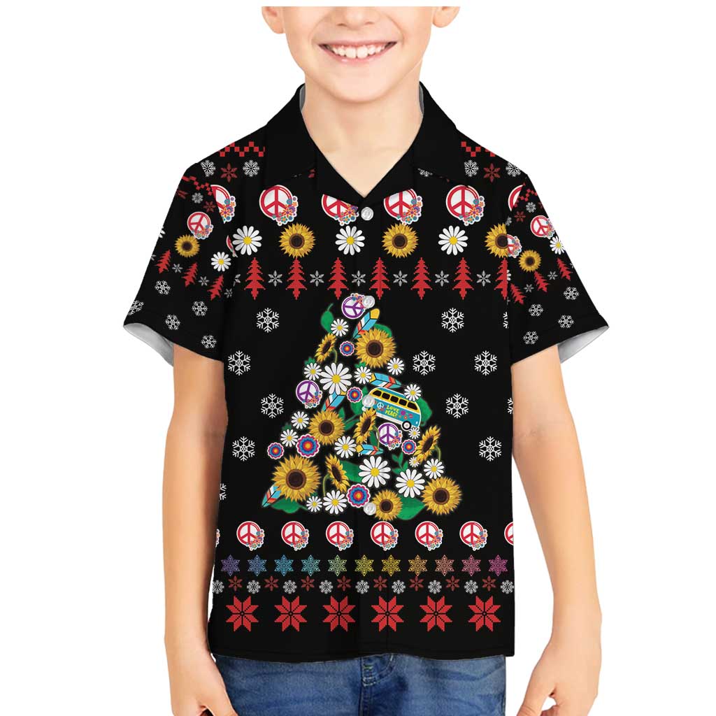 Hippie Xmas Family Matching Mermaid Dress and Hawaiian Shirt Hippie Flower Christmas Tree - Wonder Print Shop