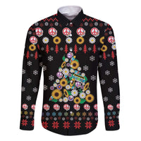 Hippie Xmas Family Matching Off The Shoulder Long Sleeve Dress and Hawaiian Shirt Hippie Flower Christmas Tree - Wonder Print Shop