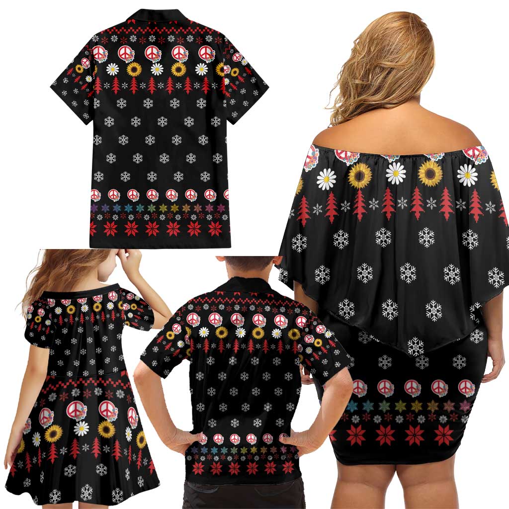 Hippie Xmas Family Matching Off Shoulder Short Dress and Hawaiian Shirt Hippie Flower Christmas Tree - Wonder Print Shop