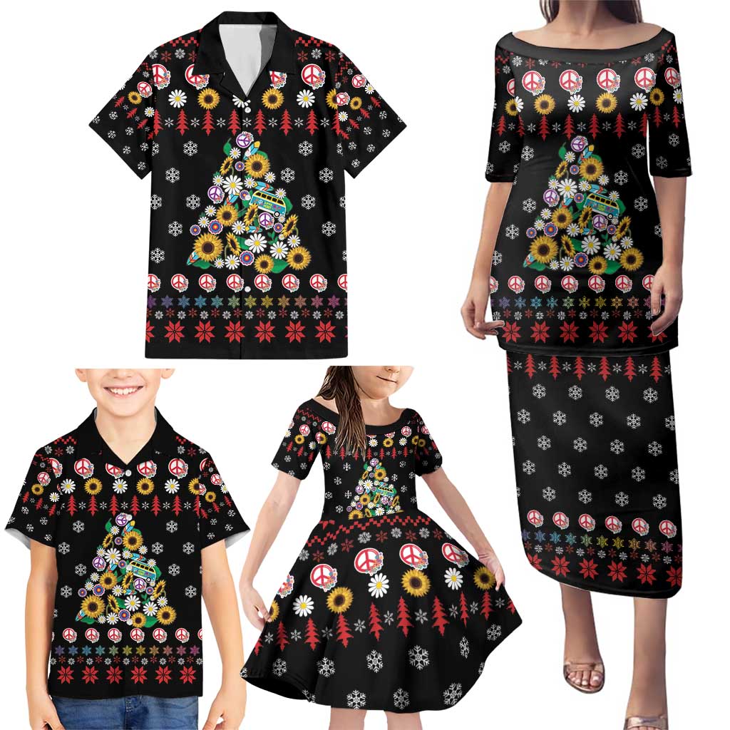 Hippie Xmas Family Matching Puletasi and Hawaiian Shirt Hippie Flower Christmas Tree - Wonder Print Shop