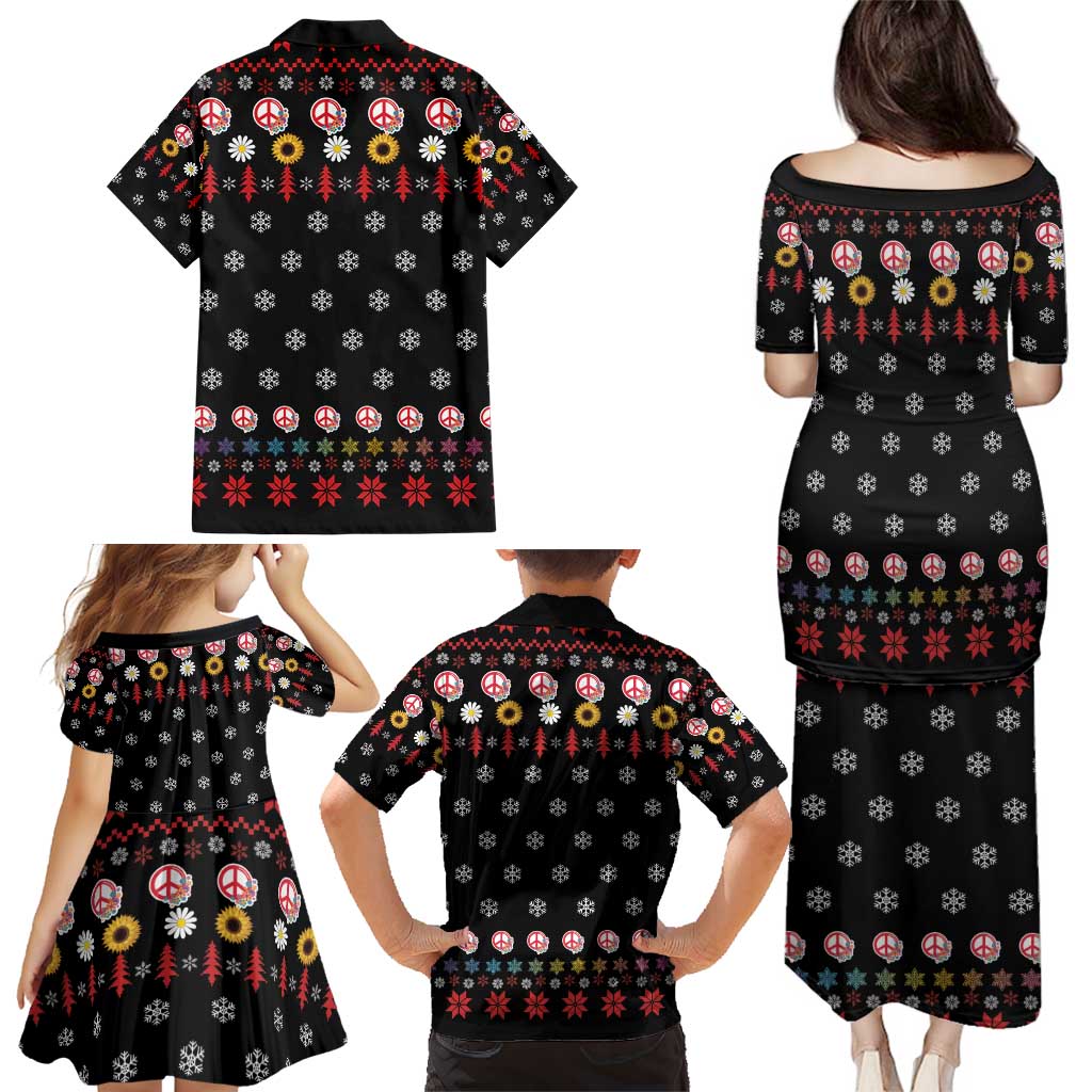 Hippie Xmas Family Matching Puletasi and Hawaiian Shirt Hippie Flower Christmas Tree - Wonder Print Shop