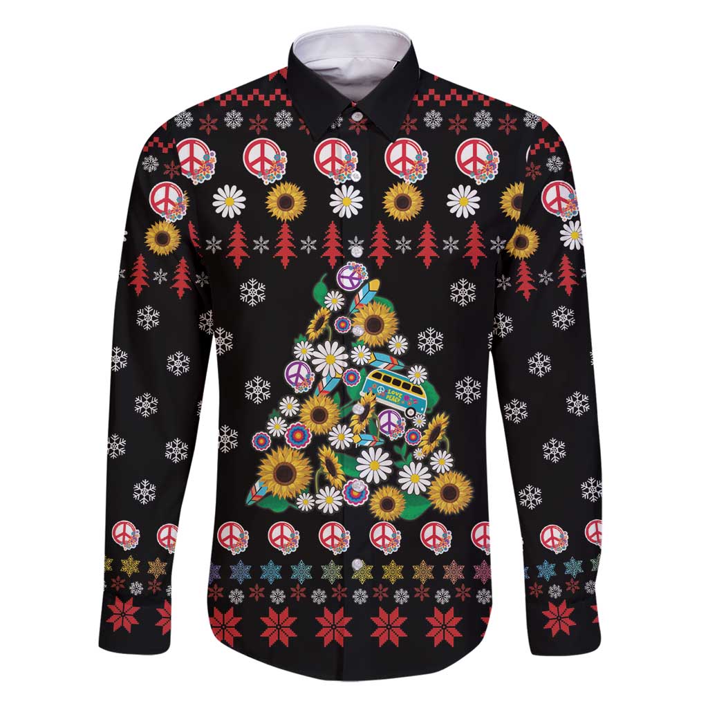 Hippie Xmas Family Matching Puletasi and Hawaiian Shirt Hippie Flower Christmas Tree - Wonder Print Shop
