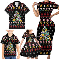 Hippie Xmas Family Matching Short Sleeve Bodycon Dress and Hawaiian Shirt Hippie Flower Christmas Tree - Wonder Print Shop