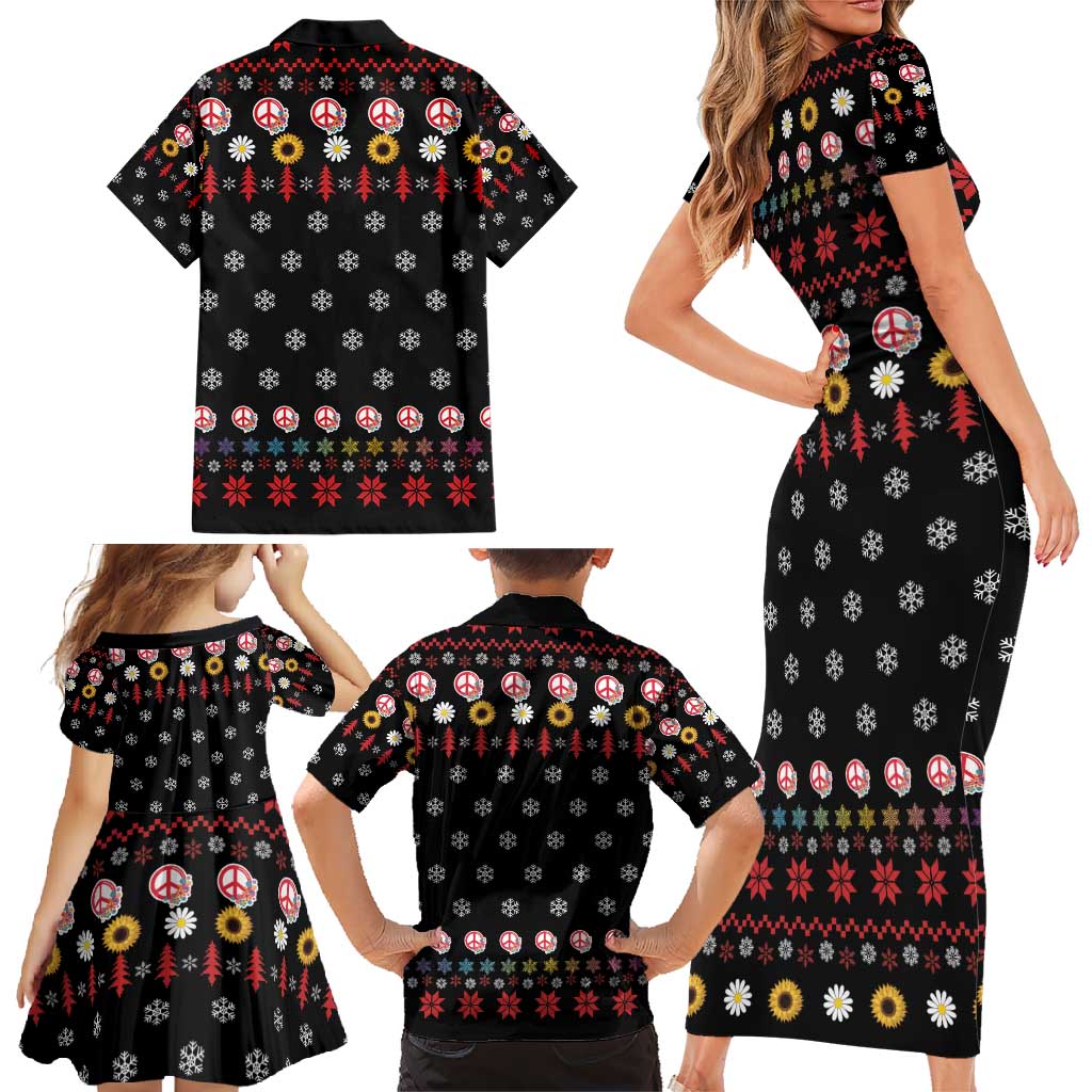 Hippie Xmas Family Matching Short Sleeve Bodycon Dress and Hawaiian Shirt Hippie Flower Christmas Tree - Wonder Print Shop