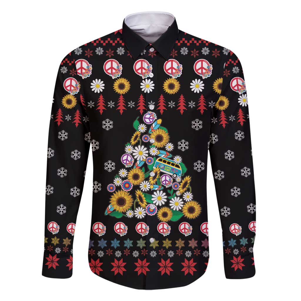 Hippie Xmas Family Matching Short Sleeve Bodycon Dress and Hawaiian Shirt Hippie Flower Christmas Tree - Wonder Print Shop