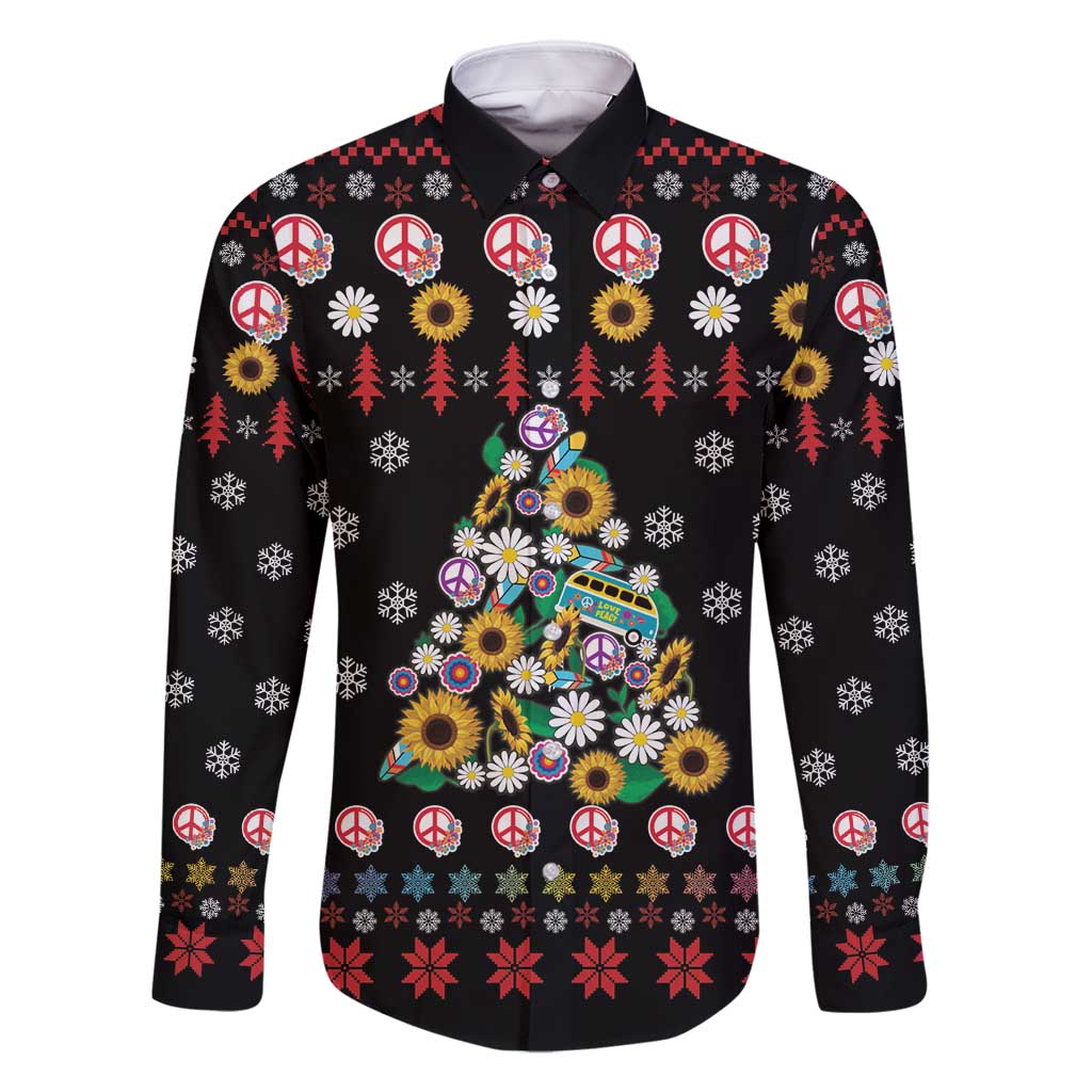 Hippie Xmas Family Matching Summer Maxi Dress and Hawaiian Shirt Hippie Flower Christmas Tree - Wonder Print Shop