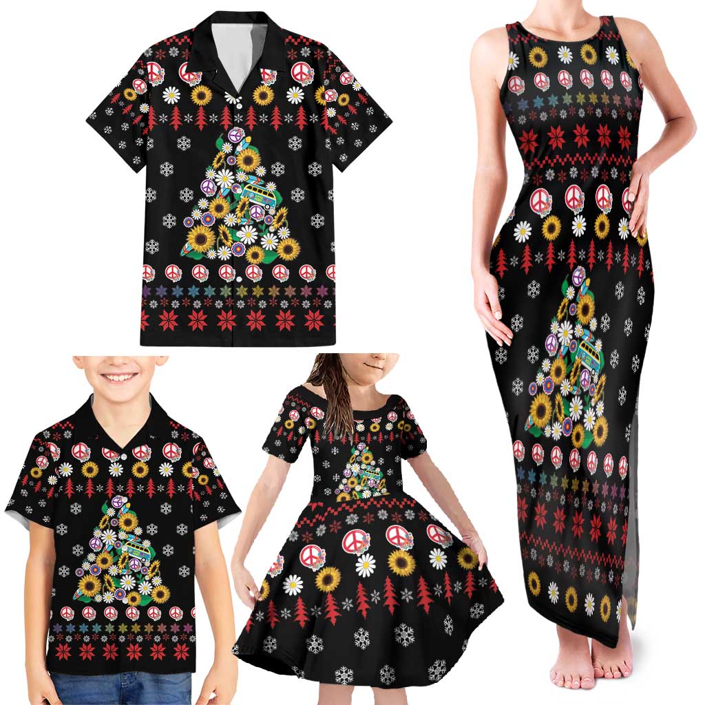 Hippie Xmas Family Matching Tank Maxi Dress and Hawaiian Shirt Hippie Flower Christmas Tree - Wonder Print Shop
