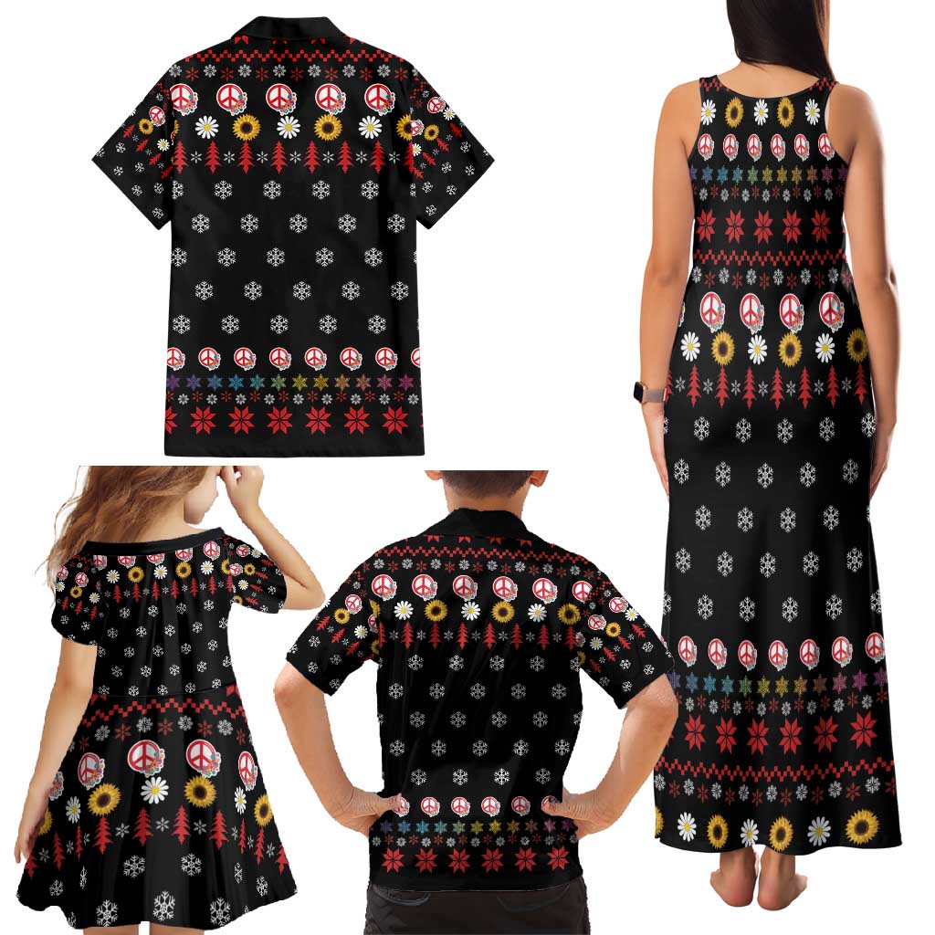 Hippie Xmas Family Matching Tank Maxi Dress and Hawaiian Shirt Hippie Flower Christmas Tree - Wonder Print Shop