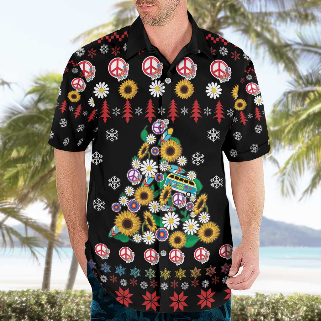 Hippie Xmas Hawaiian Shirt Hippie Flower Christmas Tree - Wonder Print Shop