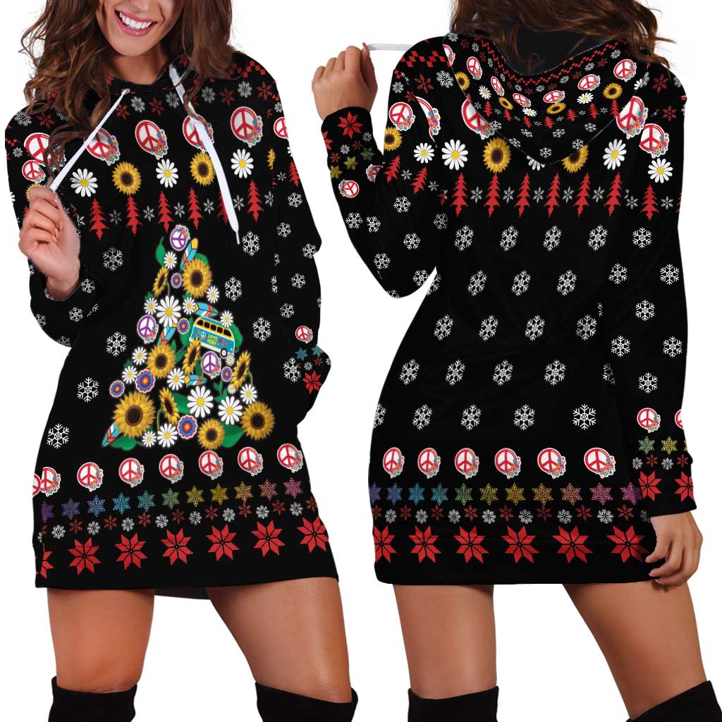 Hippie Xmas Hoodie Dress Hippie Flower Christmas Tree - Wonder Print Shop