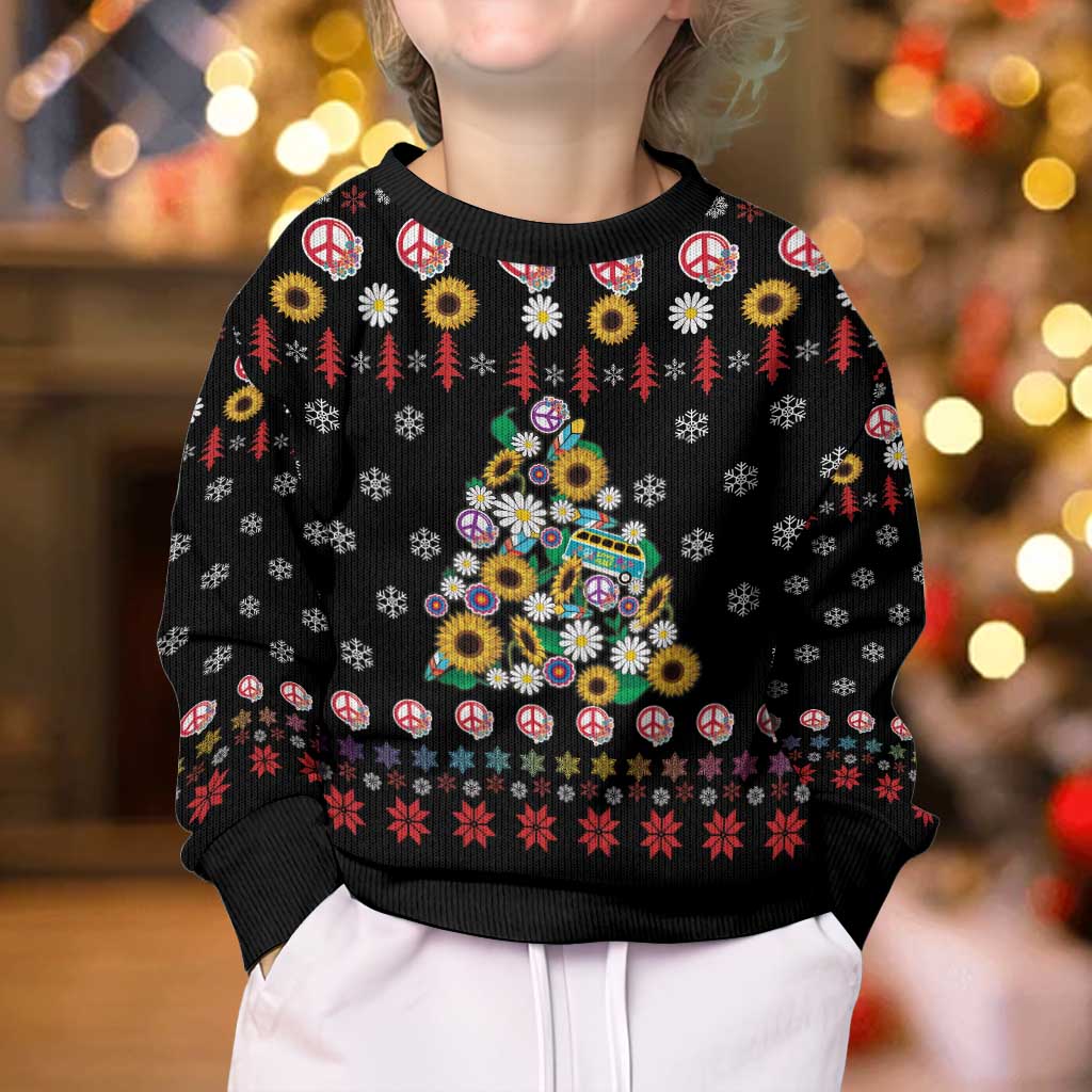 Hippie Xmas Kid Ugly Christmas Sweater Hippie Flower Christmas Tree - Wonder Print Shop