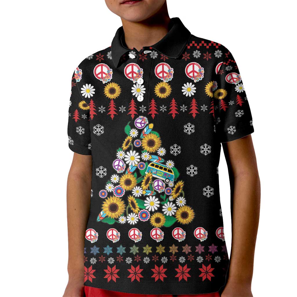 Hippie Xmas Kid Polo Shirt Hippie Flower Christmas Tree - Wonder Print Shop
