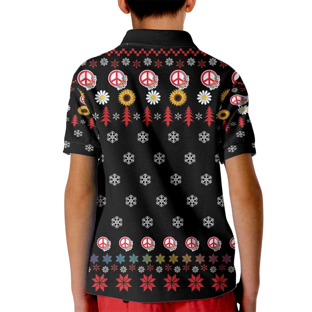 Hippie Xmas Kid Polo Shirt Hippie Flower Christmas Tree - Wonder Print Shop