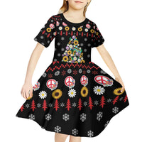 Hippie Xmas Kid Short Sleeve Dress Hippie Flower Christmas Tree - Wonder Print Shop