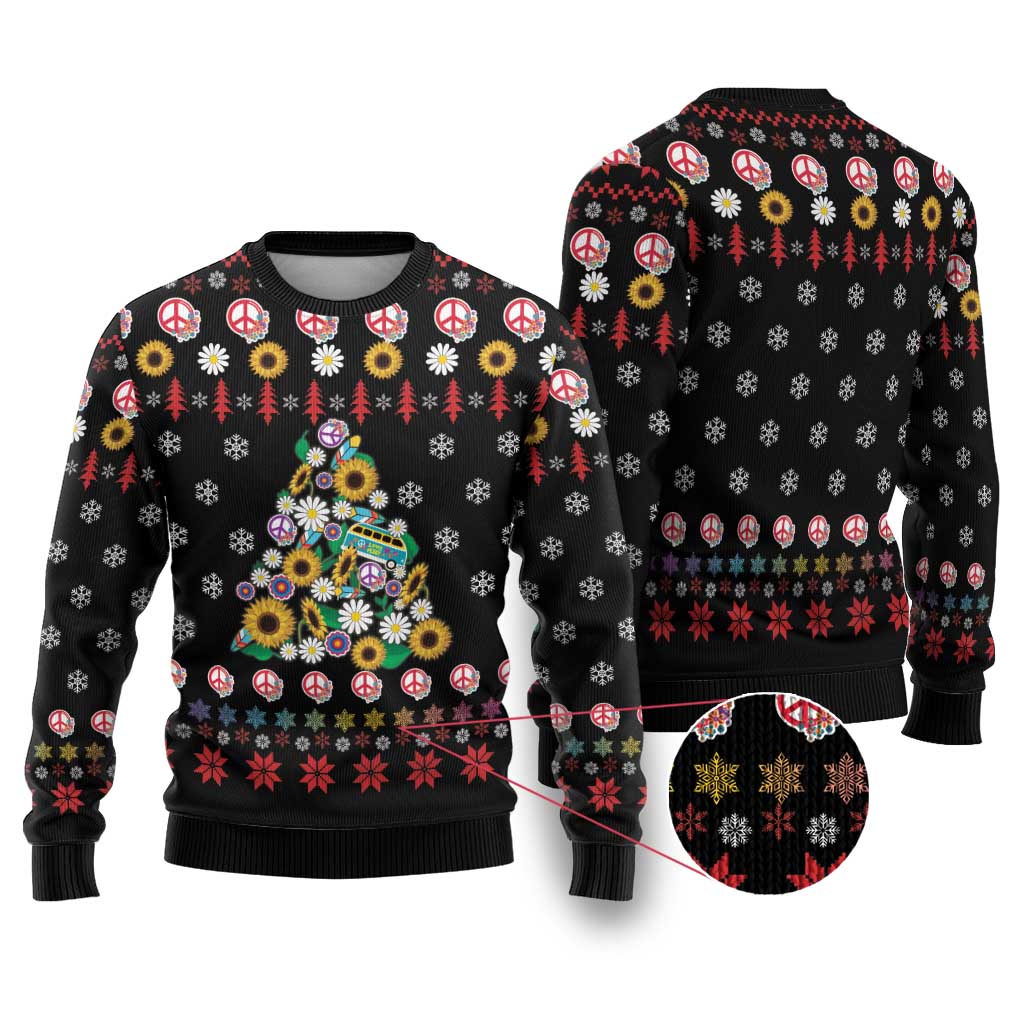 Hippie Xmas Ugly Christmas Sweater Hippie Flower Christmas Tree - Wonder Print Shop