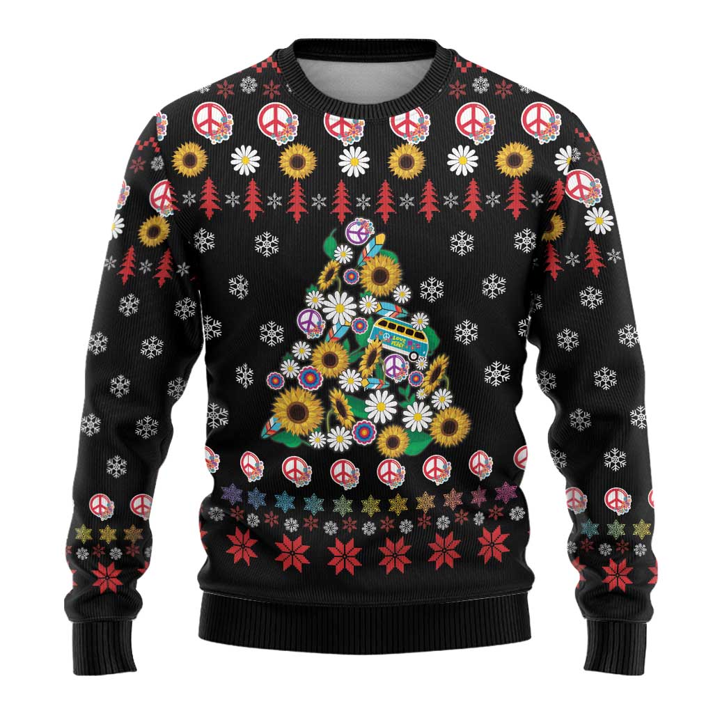 Hippie Xmas Ugly Christmas Sweater Hippie Flower Christmas Tree - Wonder Print Shop