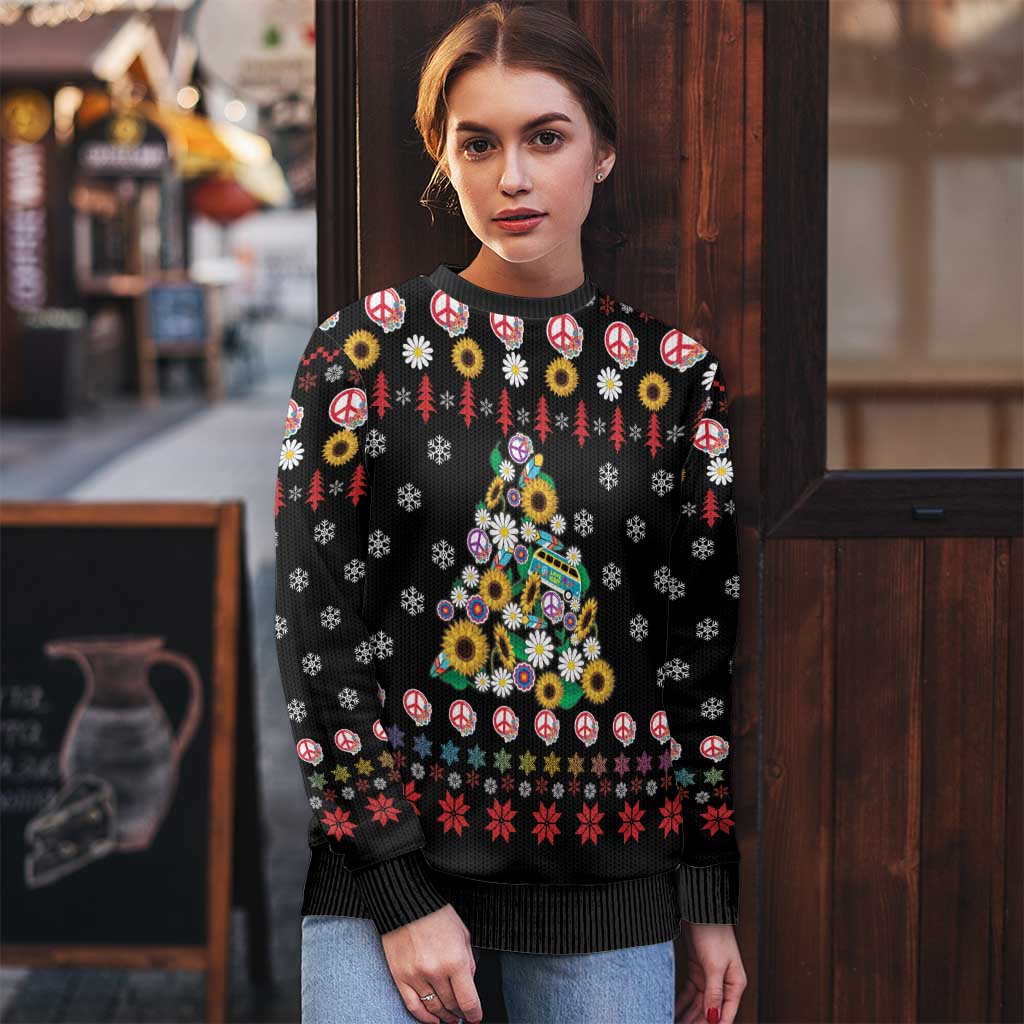 Hippie Xmas Ugly Christmas Sweater Hippie Flower Christmas Tree - Wonder Print Shop