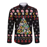 Hippie Xmas Long Sleeve Button Shirt Hippie Flower Christmas Tree - Wonder Print Shop