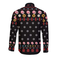 Hippie Xmas Long Sleeve Button Shirt Hippie Flower Christmas Tree - Wonder Print Shop