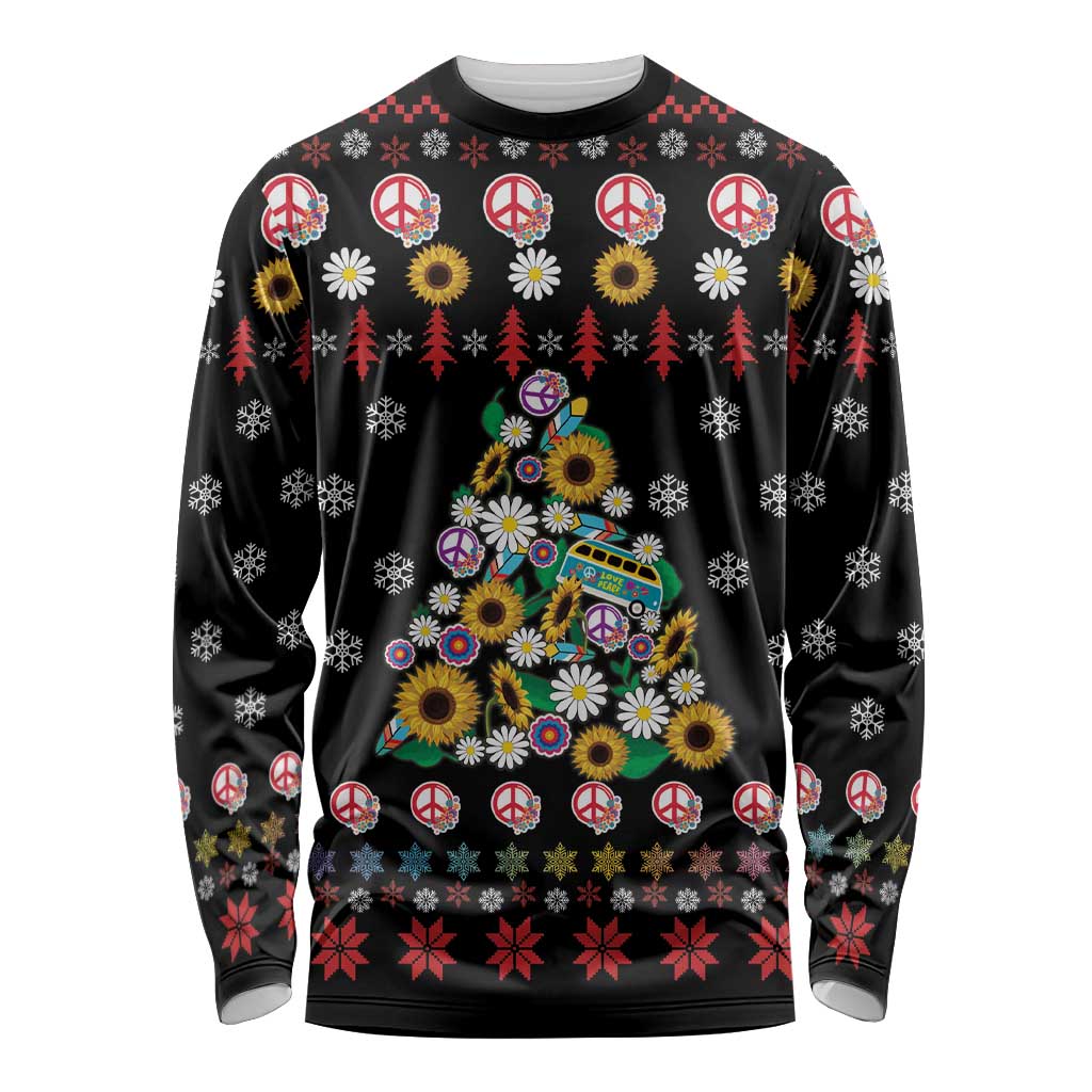 Hippie Xmas Long Sleeve Shirt Hippie Flower Christmas Tree - Wonder Print Shop