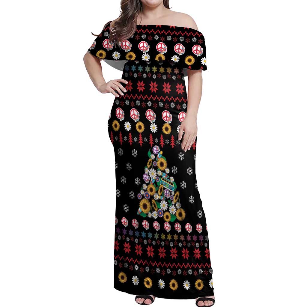 Hippie Xmas Off Shoulder Maxi Dress Hippie Flower Christmas Tree - Wonder Print Shop