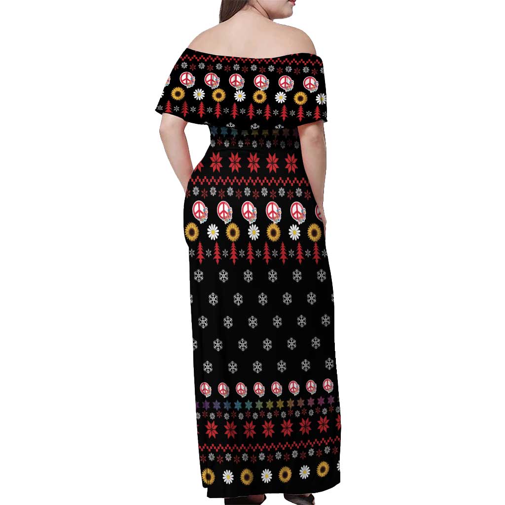 Hippie Xmas Off Shoulder Maxi Dress Hippie Flower Christmas Tree - Wonder Print Shop