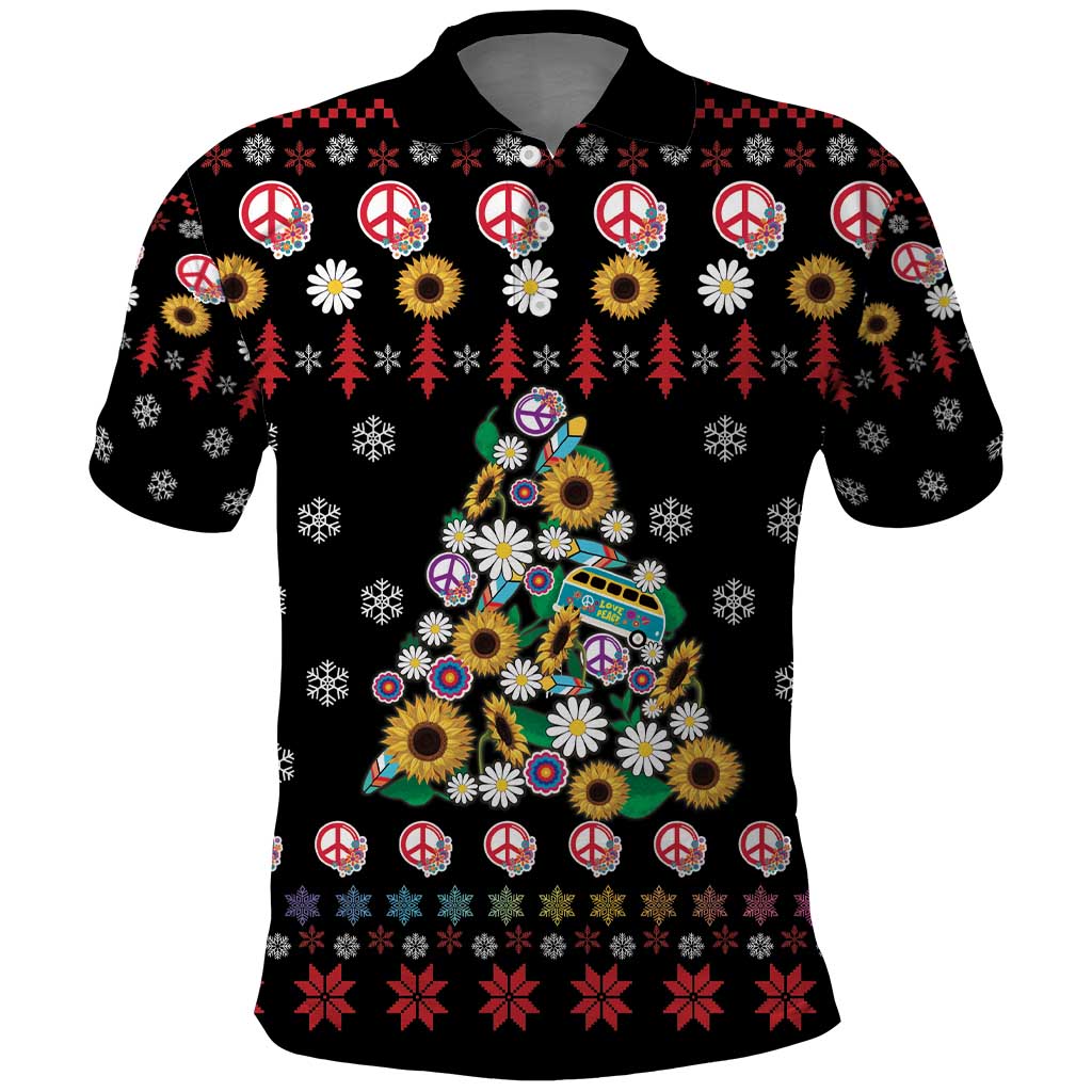 Hippie Xmas Polo Shirt Hippie Flower Christmas Tree - Wonder Print Shop