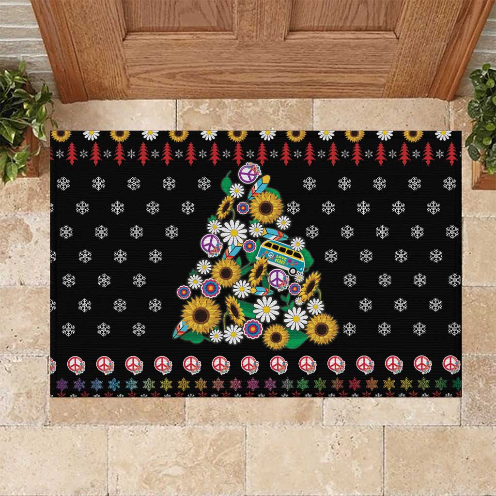 Hippie Xmas Rubber Doormat Hippie Flower Christmas Tree - Wonder Print Shop
