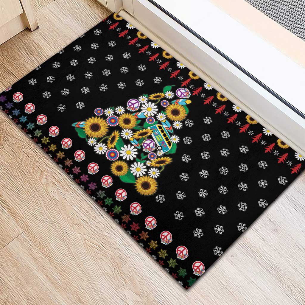 Hippie Xmas Rubber Doormat Hippie Flower Christmas Tree - Wonder Print Shop