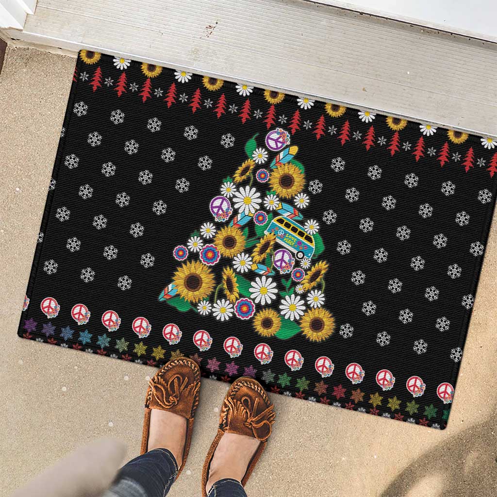 Hippie Xmas Rubber Doormat Hippie Flower Christmas Tree - Wonder Print Shop