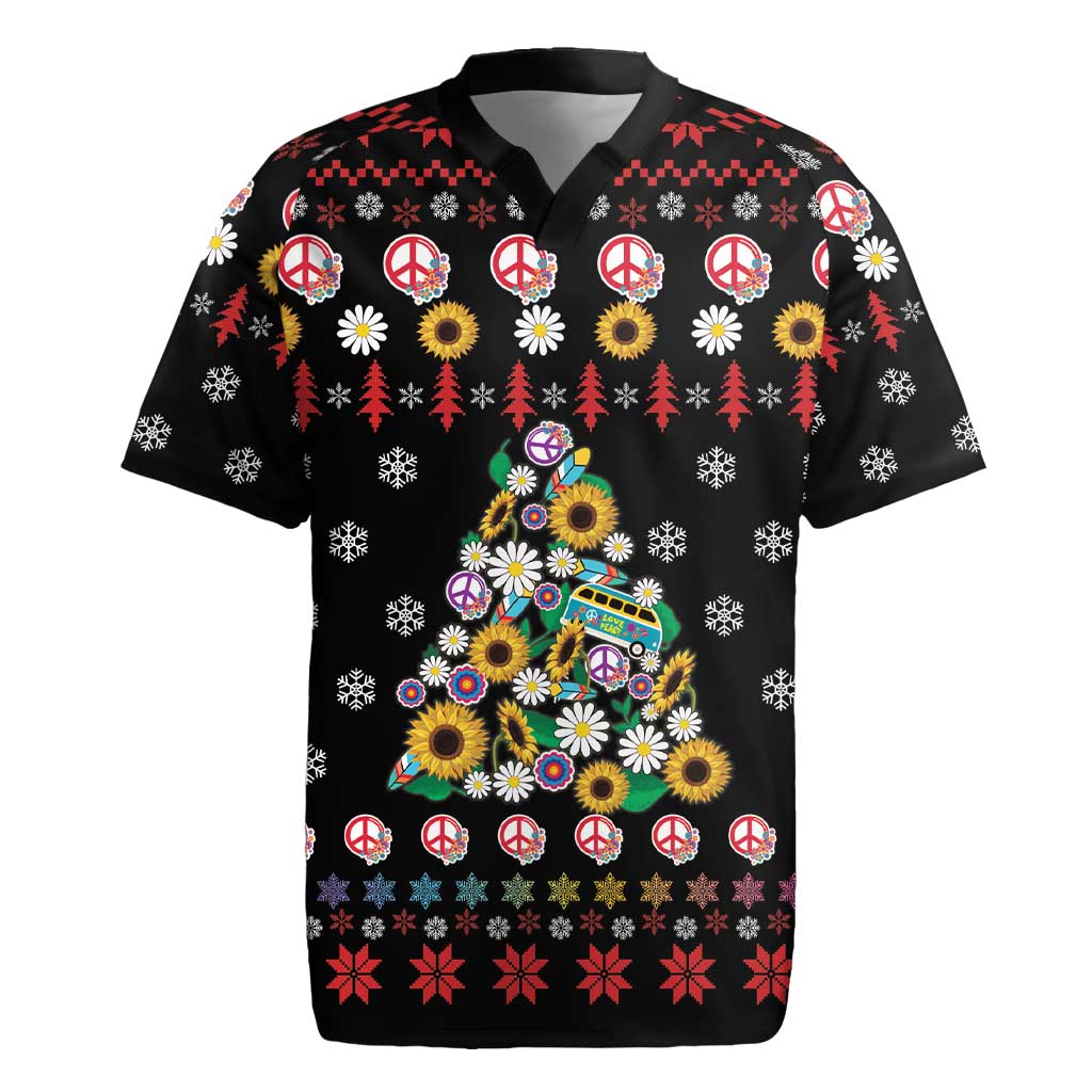 Hippie Xmas Rugby Jersey Hippie Flower Christmas Tree - Wonder Print Shop