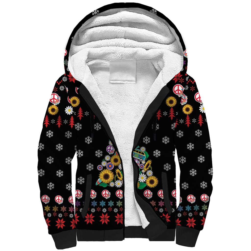 Hippie Xmas Sherpa Hoodie Hippie Flower Christmas Tree - Wonder Print Shop