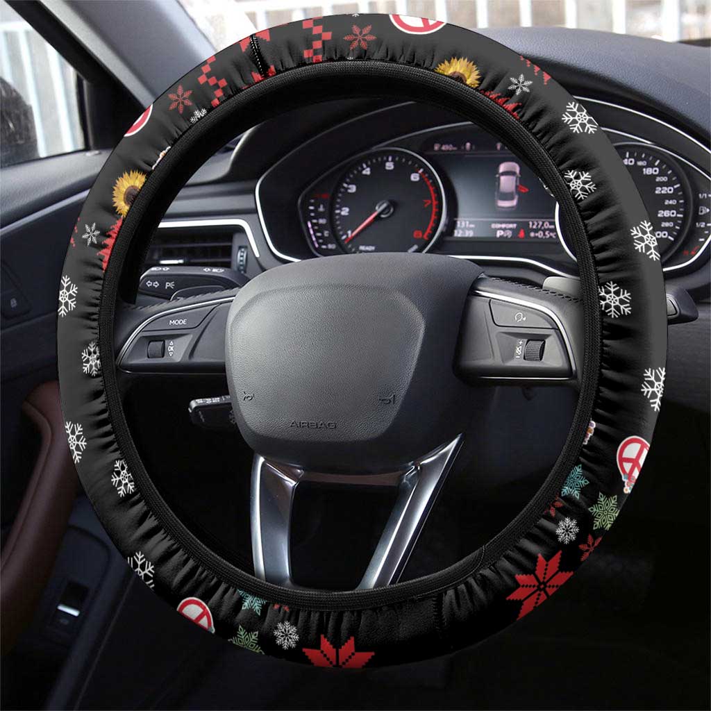 Hippie Xmas Steering Wheel Cover Hippie Flower Christmas Tree - Wonder Print Shop