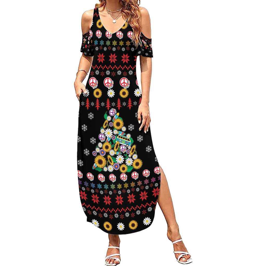 Hippie Xmas Summer Maxi Dress Hippie Flower Christmas Tree - Wonder Print Shop