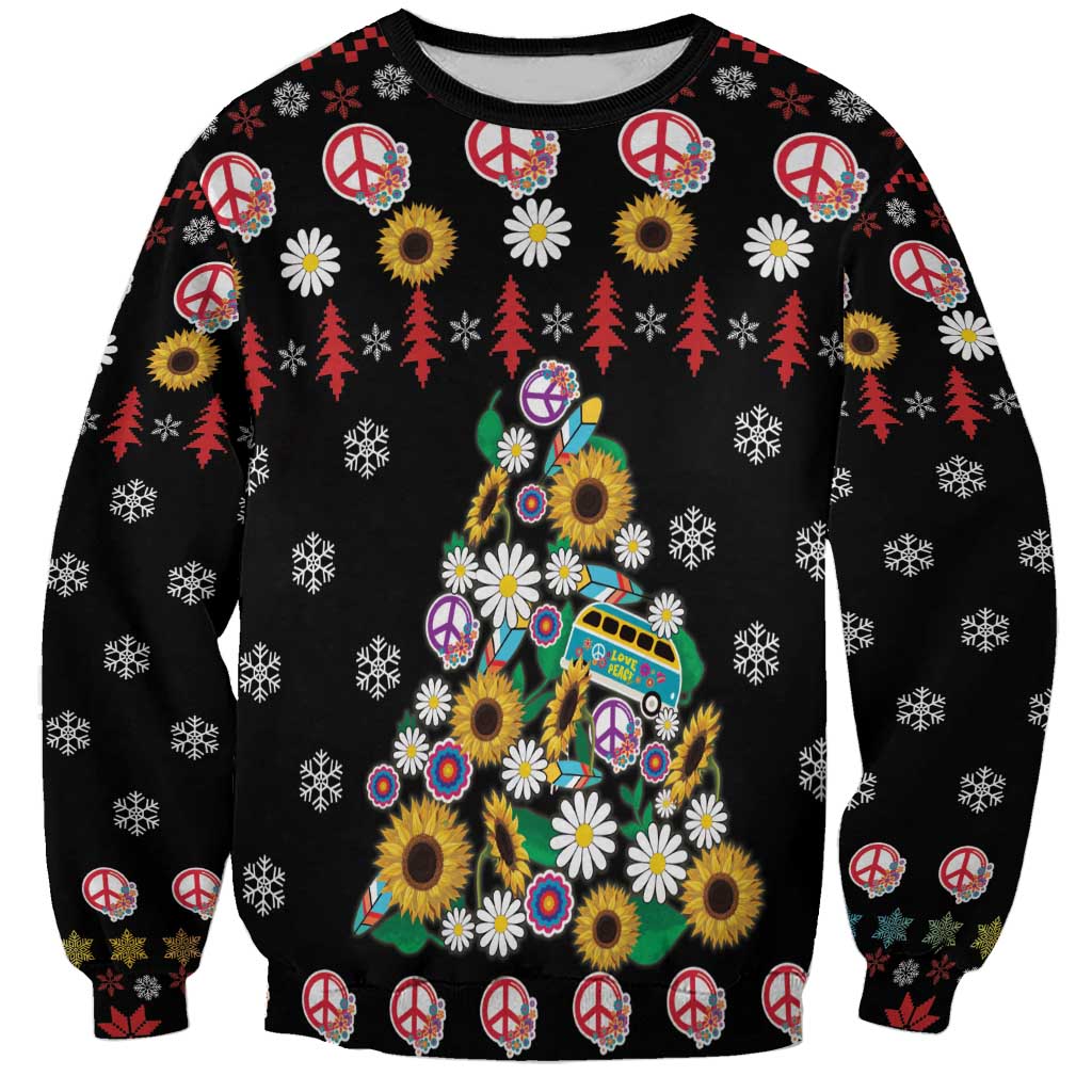 Hippie Xmas Sweatshirt Hippie Flower Christmas Tree - Wonder Print Shop