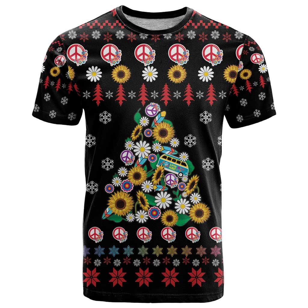 Hippie Xmas T Shirt Hippie Flower Christmas Tree - Wonder Print Shop