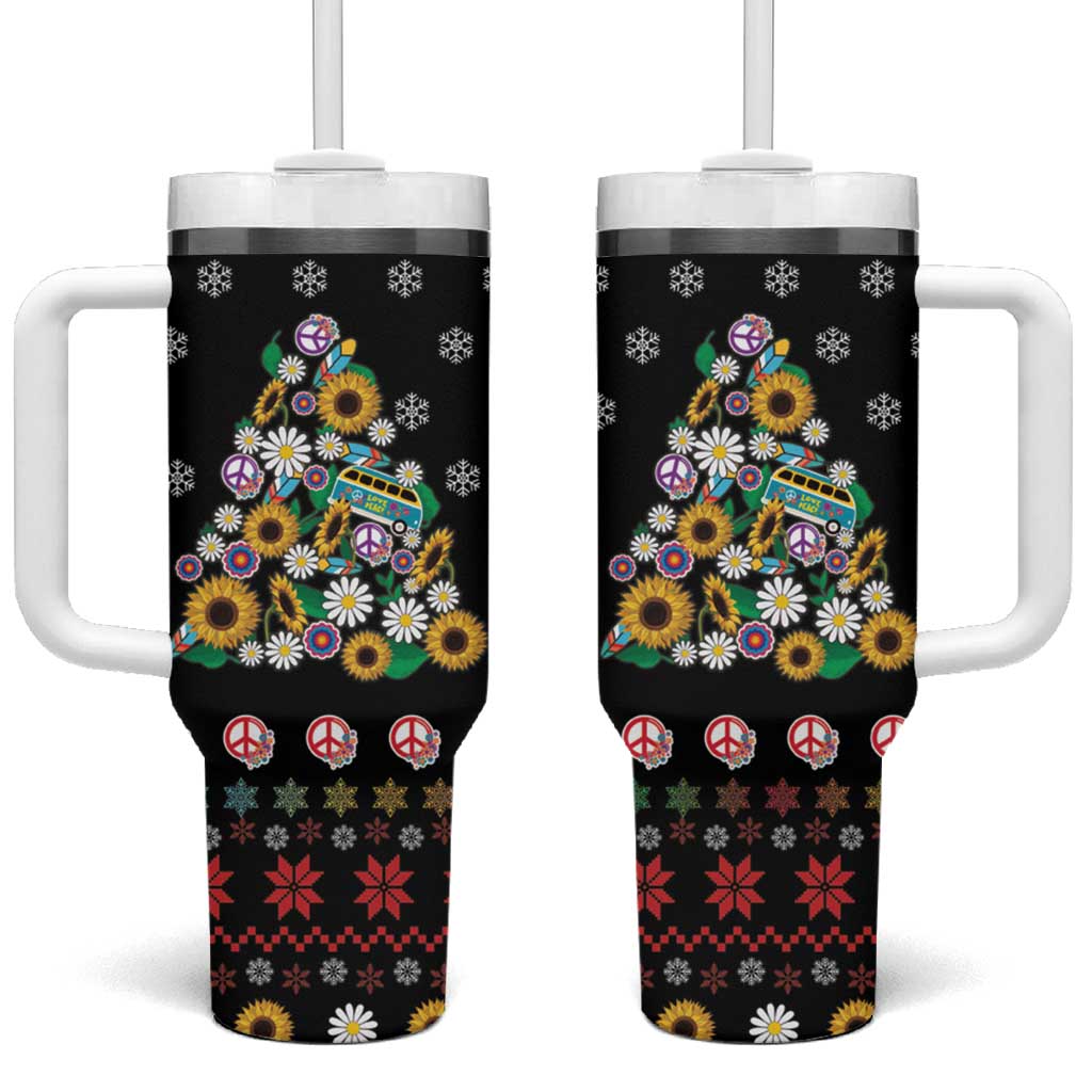 Hippie Xmas Tumbler With Handle Hippie Flower Christmas Tree - Wonder Print Shop