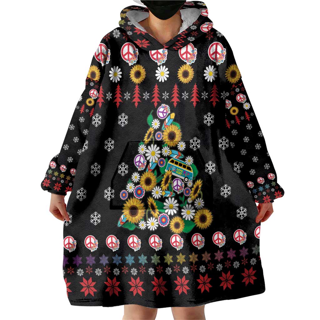 Hippie Xmas Wearable Blanket Hoodie Hippie Flower Christmas Tree - Wonder Print Shop