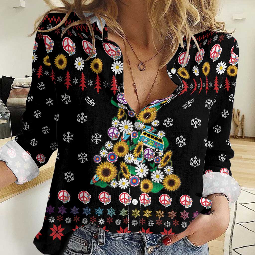 Hippie Xmas Women Casual Shirt Hippie Flower Christmas Tree - Wonder Print Shop