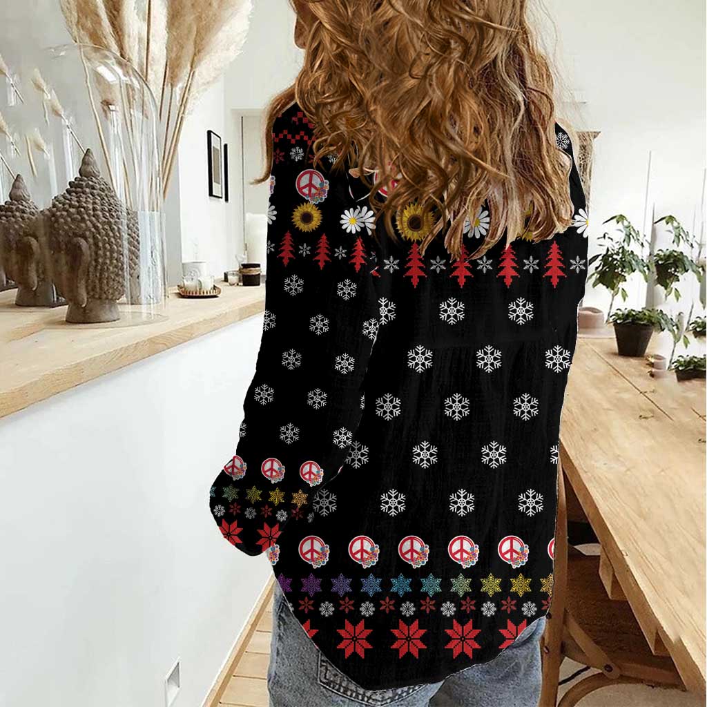 Hippie Xmas Women Casual Shirt Hippie Flower Christmas Tree - Wonder Print Shop