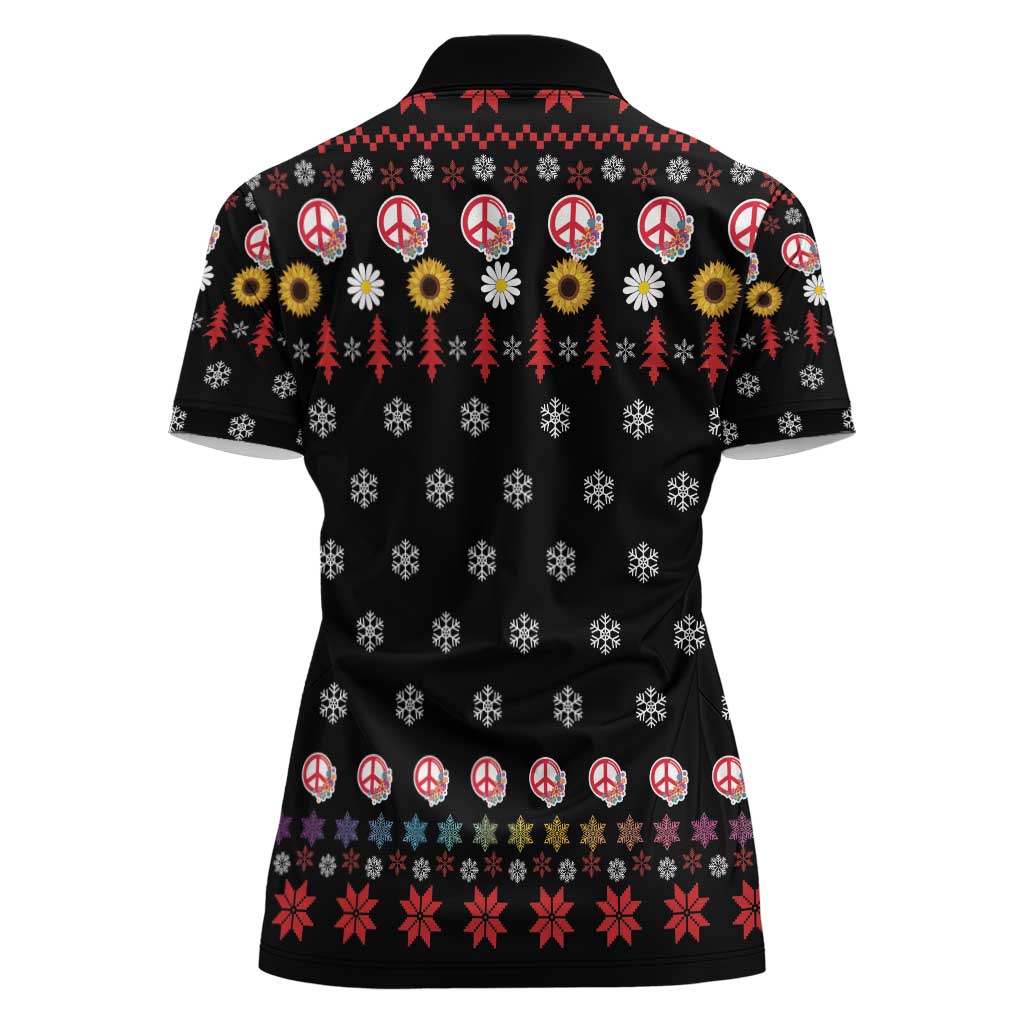 Hippie Xmas Women Polo Shirt Hippie Flower Christmas Tree - Wonder Print Shop
