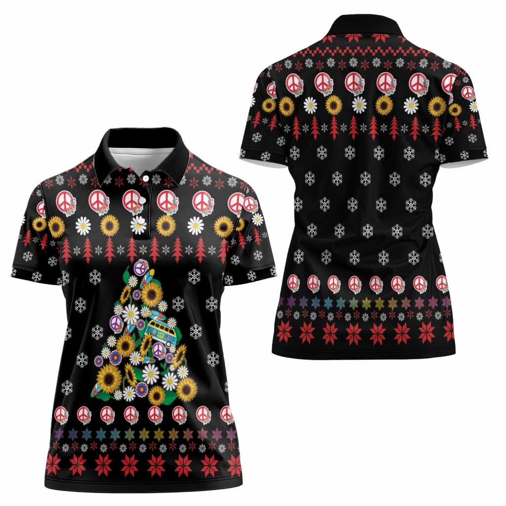 Hippie Xmas Women Polo Shirt Hippie Flower Christmas Tree - Wonder Print Shop