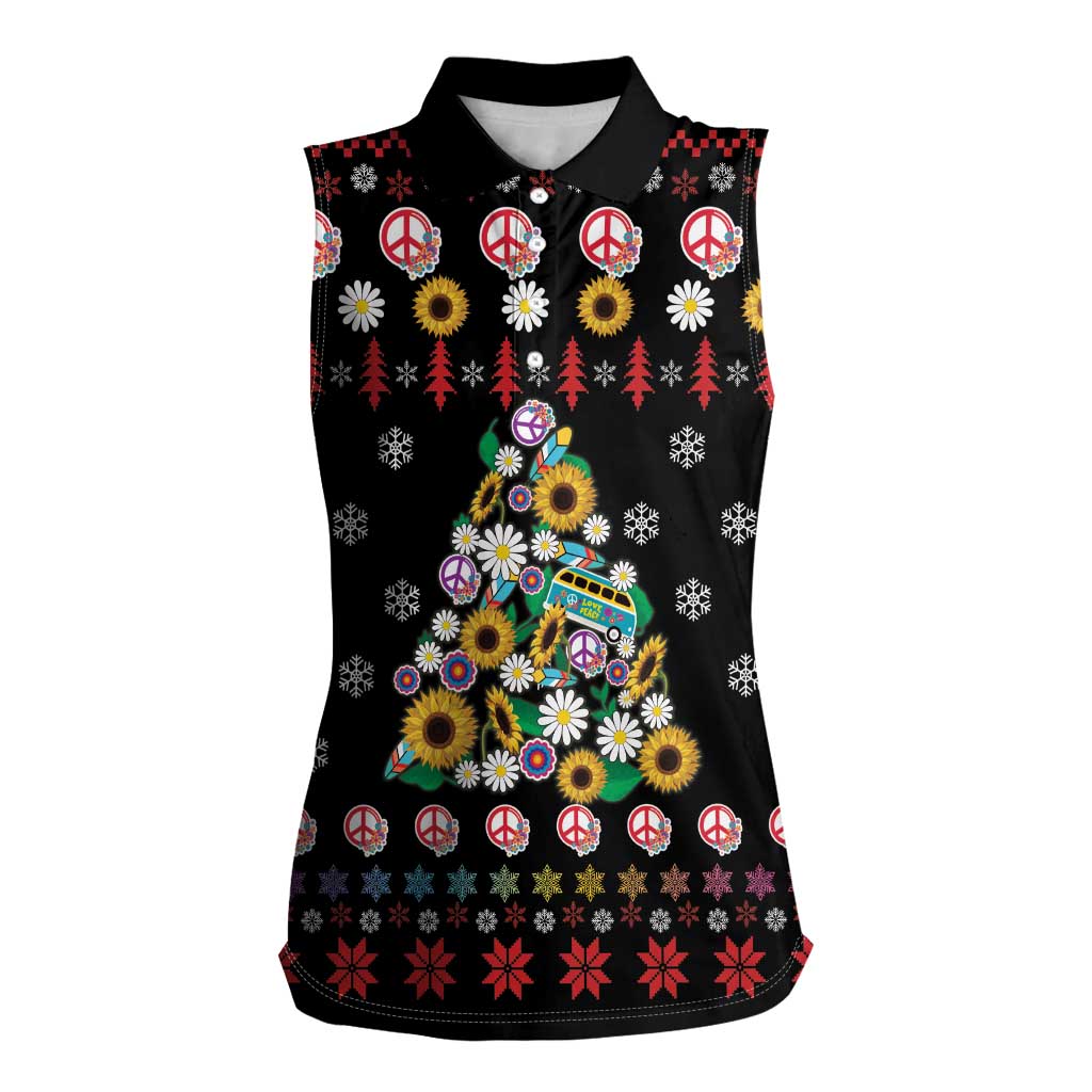 Hippie Xmas Women Sleeveless Polo Shirt Hippie Flower Christmas Tree - Wonder Print Shop