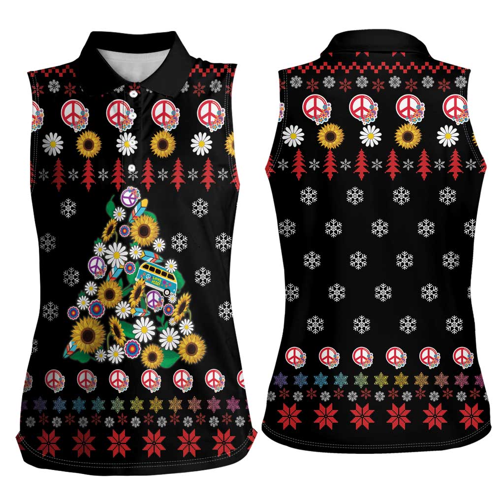 Hippie Xmas Women Sleeveless Polo Shirt Hippie Flower Christmas Tree - Wonder Print Shop