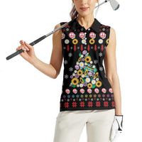 Hippie Xmas Women Sleeveless Polo Shirt Hippie Flower Christmas Tree - Wonder Print Shop