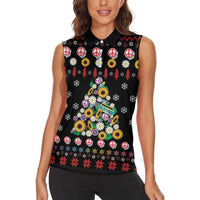 Hippie Xmas Women Sleeveless Polo Shirt Hippie Flower Christmas Tree - Wonder Print Shop